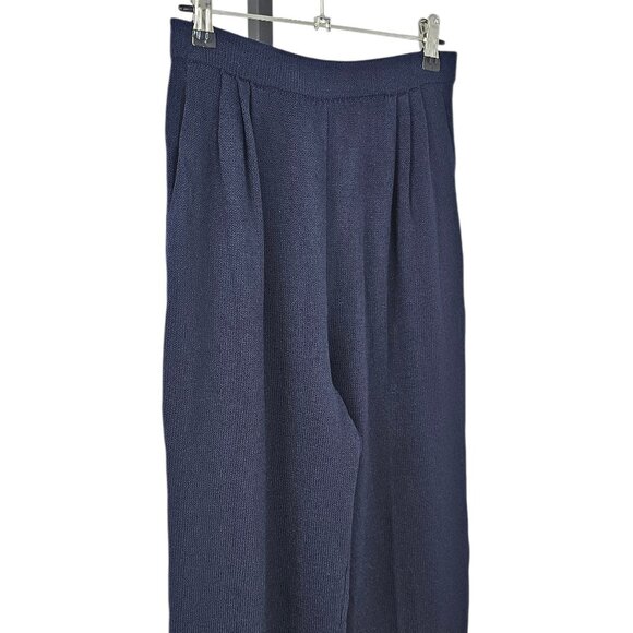 St. John Collection High Rise Pleated Santana Knit Pants, Pockets, Blue, Size 2 - Picture 2 of 10